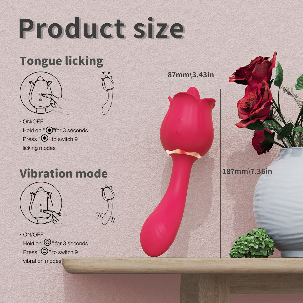 Rose  2 in 1 Clitoral Licking & Vibrating Vibrator G-bliss O-maker